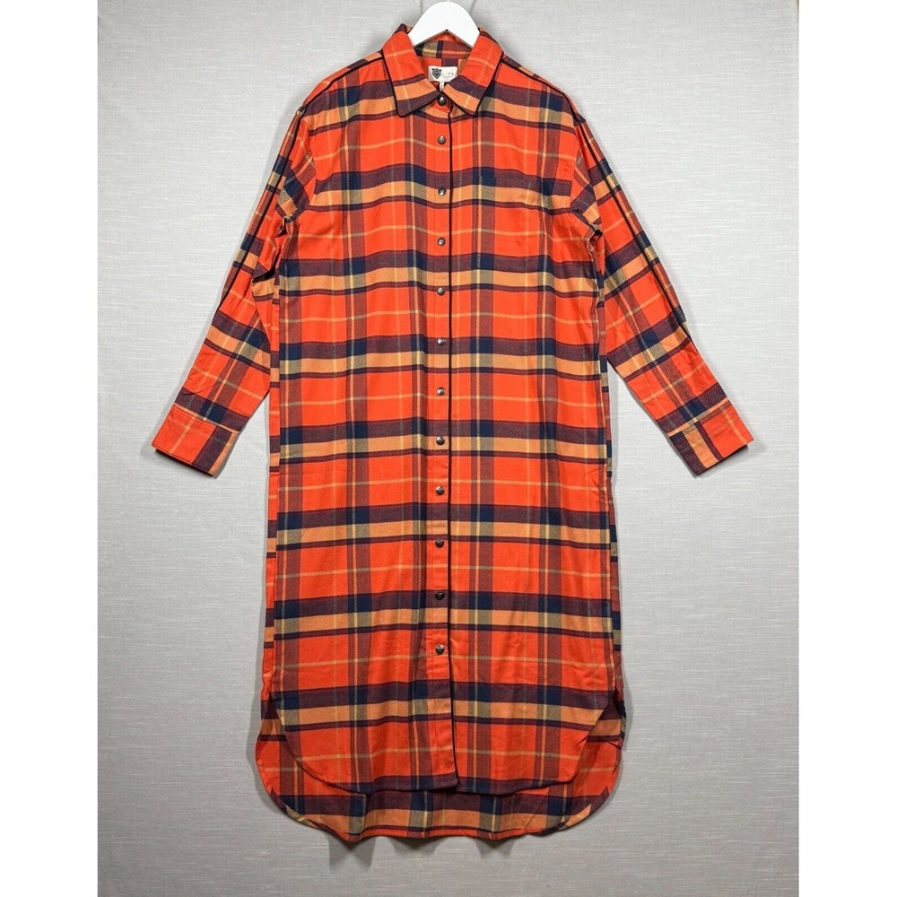 Lita‎ Dress Womens Large Orange Plaid Ciara Maxi Fleece Cozy Oversized Flannel